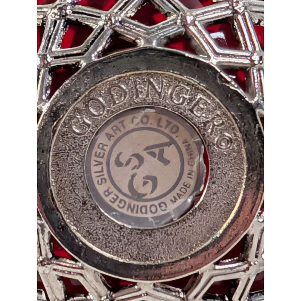 Godinger Silver Art Red Glass Ornament Silver Filigree Ball Christmas
